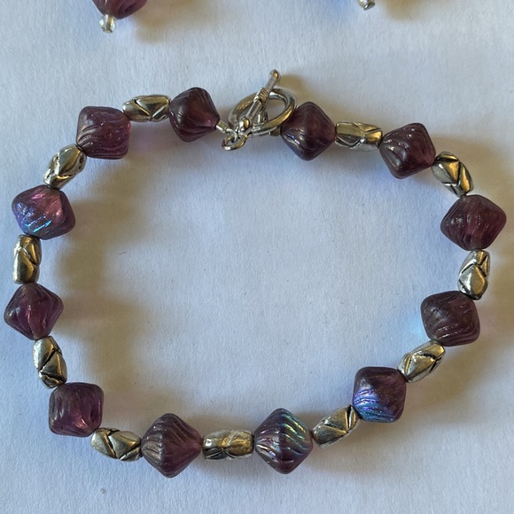 SilverFox Jewelry, Glass Beaded Earrings and Matching Bracelet Blue Purple ❤️🔥 - Picture 3 of 3
